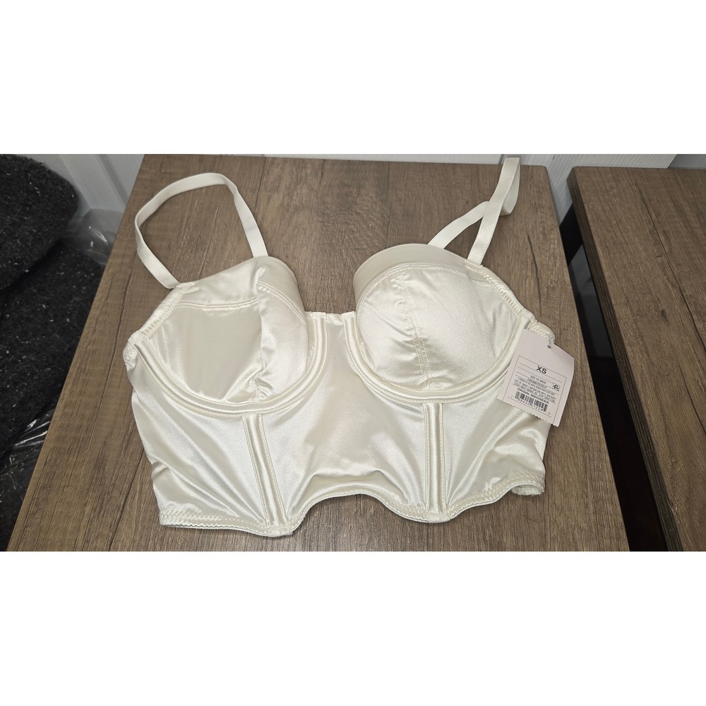 Auden Cream Satin Bustier Corset Top Underwire Mesh Back XS